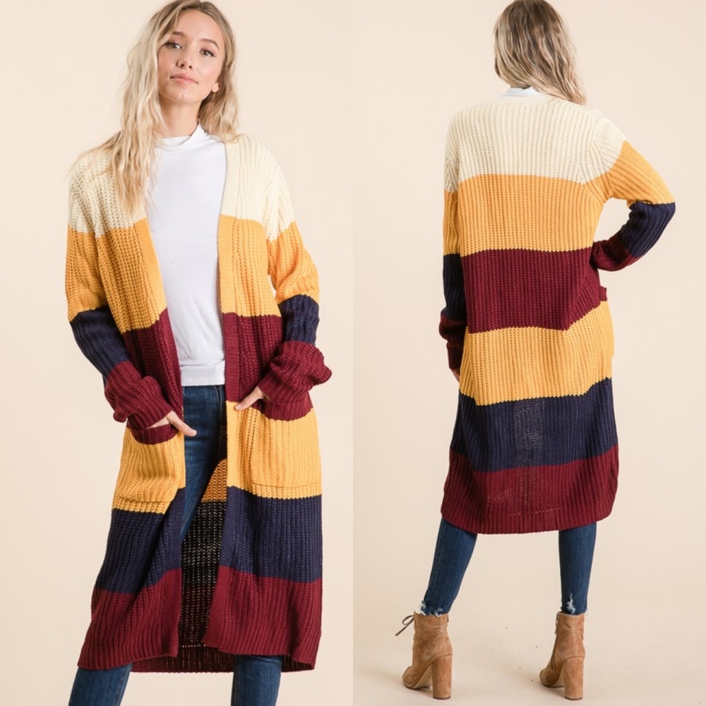 LAST 1! Long colorblock thick knit cardigan - Picture 1 of 7
